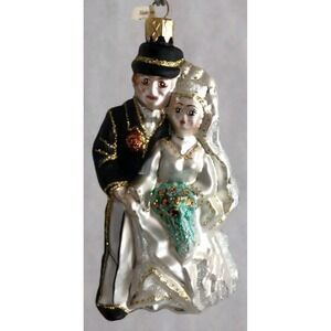 Hand Made/Painted Glass Ornament "Bride & Groom"  - Made in Poland Polish Glass